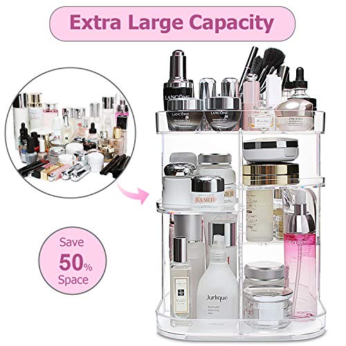 Organizador de maquillaje de Boxalls con rotación de 360 grados, organizador de cosméticos multifunción, transparente con 5 capas de gran capacidad, para encimera de baño, dormitorio, forma cuadrada