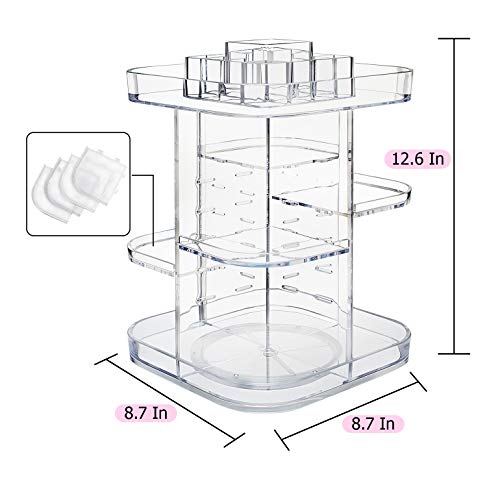 Organizador de maquillaje de Boxalls con rotación de 360 grados, organizador de cosméticos multifunción, transparente con 5 capas de gran capacidad, para encimera de baño, dormitorio, forma cuadrada