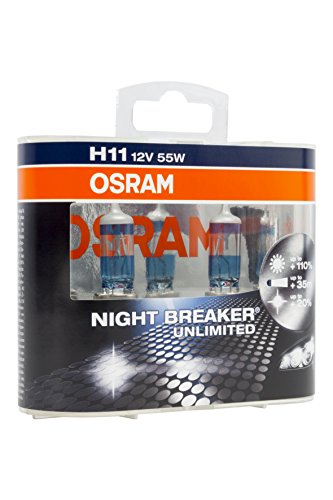 OSRAM NIGHT BREAKER UNLIMITED H11, Halogen-Scheinwerferlampe, 64211NBU-HCB, automóvil de 12 V, caja doble (2 unidades)