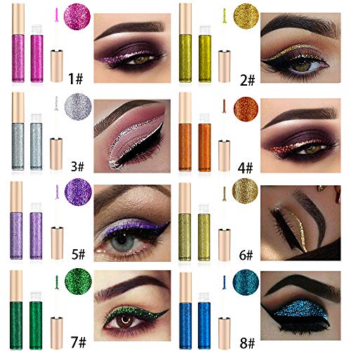 Ownest 10 Colors Liquid Glitter Eyeliner, Sombra de ojos con brillo metálico Shimmer, Sombra de ojos Shimmer Sparkling Eyeliner de larga duración a prueba de agua