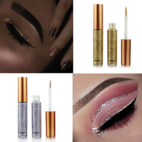 Ownest 10 Colors Liquid Glitter Eyeliner, Sombra de ojos con brillo metálico Shimmer, Sombra de ojos Shimmer Sparkling Eyeliner de larga duración a prueba de agua