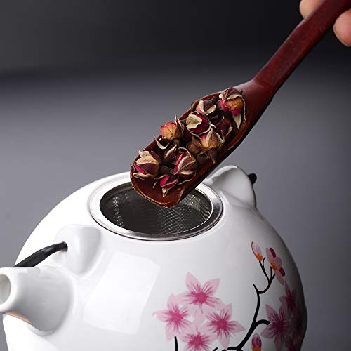 Panbado Juego de té de porcelana japonesa , contiene 1 tetera de 700 ml con 2 tazas de té de 150 ml y colador de té de acero inoxidable, decoración de cerezos en flor Torii