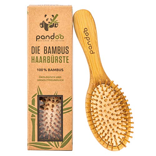 Pandoo cepillo de bambú con cerdas naturales - Vegano, respetuoso del medio ambiente - Cepillo natural con cerdas de bambú para cabello naturalmente bello para hombres, mujeres y niños - desenredante