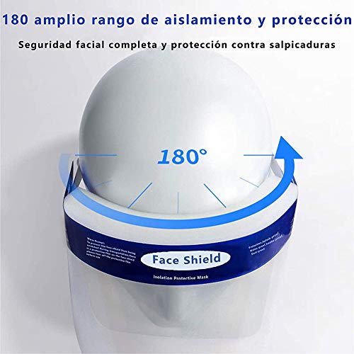 Pantalla Protección Facial - 10 Pcs Protector Facial de Seguridad, Cómoda, Visera Ajustable, Reutilizable, Ligera, Azul- para Hombres y Mujeres