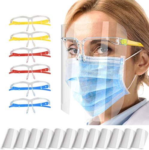 Pantalla Protección Facial Transparente para Adultos y Estudiantes, Visera Protectora Face_Shield_Visor(con 12 viseras reemplazables y 6 monturas de gafas reutilizables)