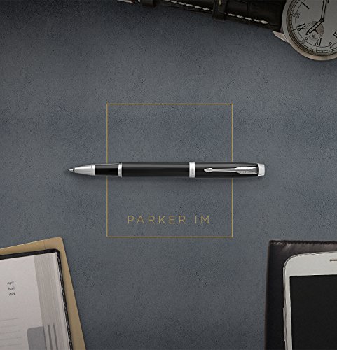 Parker IM - Bolígrafo Roller, Punto fino, color Negro (Black Lacquer Chrome trim)