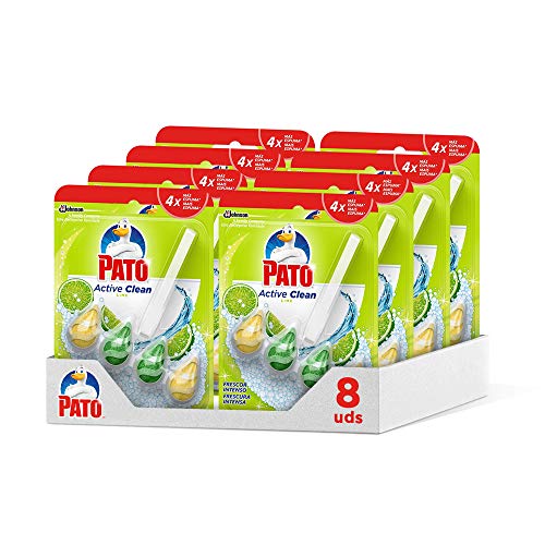 Pato Active Clean - Colgador wc, frescor intenso, perfuma limpia y desinfecta el inodoro, aroma Lima. (Pack 8 unidades)