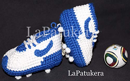 Patucos de fútbol para bebé de crochet, Unisex. Estilo Nike, 100% algodón, tallas de 0 hasta 12 meses, hechos a mano en España. Elige los colores de tu equipo favorito. Regalo para bebé.