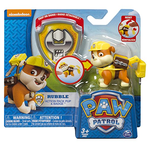 Paw Patrol Action Pack Pup & Badge, Rubble by Spin Master