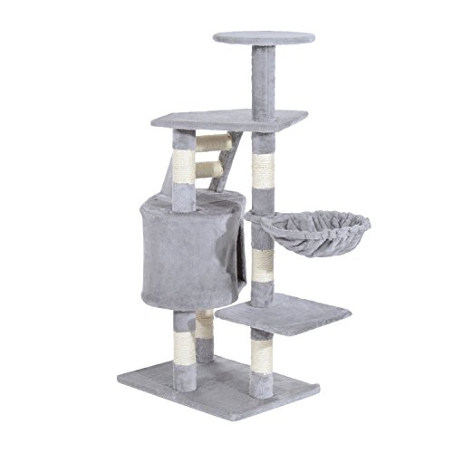 PawHut Rascador Árbol para Gatos Poste Centro 55x40x125cm Arañar Dormir Jugar Felpa (Gris)