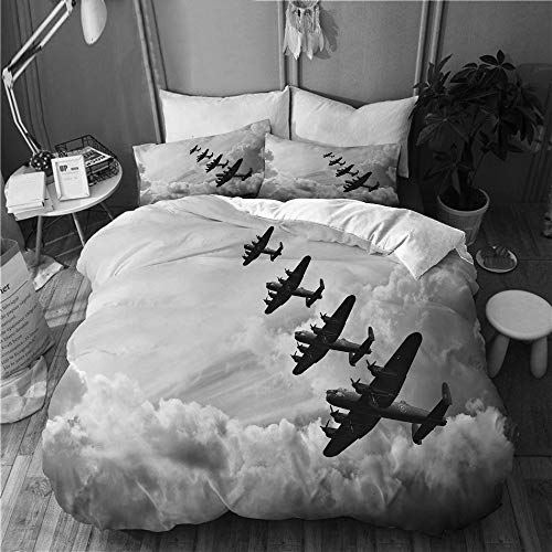 PbbrTK Juego de Ropa de Cama Microfibra,Imagen Retro de avión Vintage de Jets de Bombardero Lancaster de la Fuerza aérea en el avión de Nubes,1 Funda Nórdica y 2 Funda de Almohada (Cama 200x200)