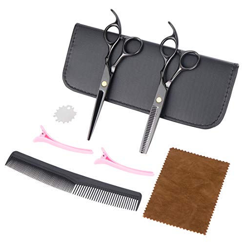 Peinat Tijeras de Peluquería,Conjunto Tijeras Peluqueria Profesional, Tijeras Barbero de Cortar y Entresaca de barbero y peine de, clips, set corte de pelo profesional