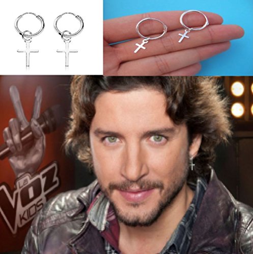 Pendientes Cruz Plata, Pendientes Aro con Cruz para Hombre y Mujer, Pendientes de Aro de Plata, Pendientes Cruz 14 mm, Pendientes con Pluma, Rayo, estrella perfectos para tu estilo de vida.