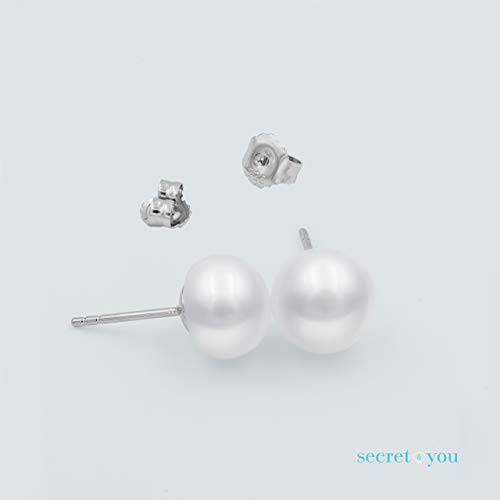 Pendientes de Mujer y Niña de Perlas Cultivadas de Agua Dulce tipo Botón Blancas SECRET & YOU - Plata de Ley de 925 milésimas - Disponibles en 10 tallas desde 4 mm hasta 13 mm