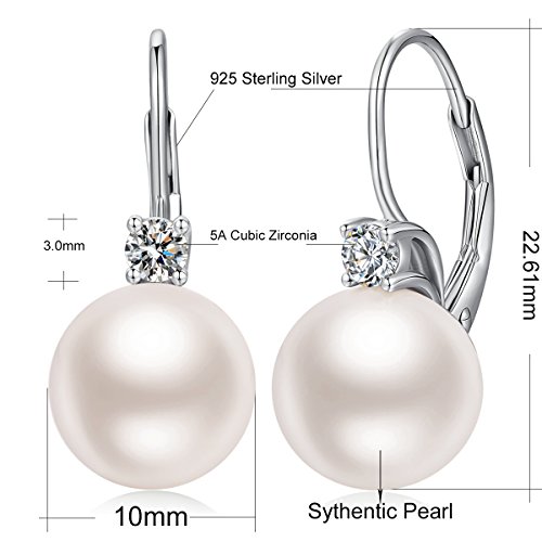 Pendientes Perlas Mujer Plata De Ley 925 Circonita Oro Blanco Blancas Largos Diamante Pendientes 10mm