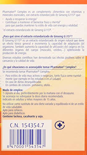 Pharmaton | Multivitamínico con ginseng | Complex 30 cápsulas | Ayuda a recuperar la energía