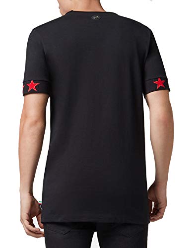 Philipp Plein - Camiseta de manga corta con cuello redondo, color negro y rojo Negro Negro ( XXL