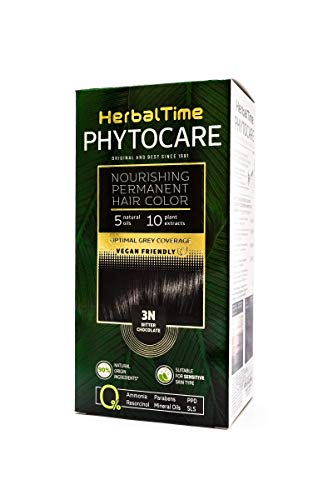 Phytocare Tinte permanente y nutritivo para cabello sin amoniaco, sin PPD, sin SLS, sin parabenos Color Chocolate Negro 3N