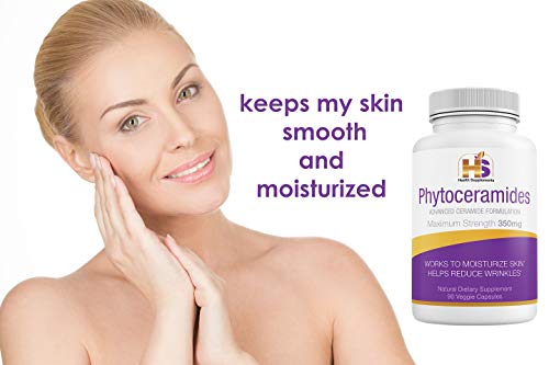 Phytoceramides, 350 Milligram, 90 Veggie Capsules with advanced Ceramides Formulation (3 months supply) Deep Skin Moisturizing, Plant Derived, GMO and Gluten Free - USA Made