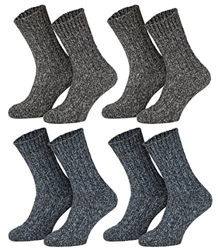 Piarini 4 pares de calcetines de invierno para mujer y hombre, de lana de oveja, gris, natural, azul y antracita, 35-38, 39-42, 43-46, 47-50 4 azules y antracita. 35-38/4 Pares