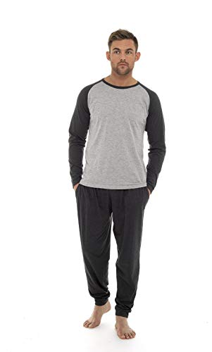 Pijama Hombre Invierno Sudadera Gimnasio 100% Algodón Mangas Largas Set Suave Cómodo Ropa de Dormir (Gris Claro Oscuro, XL)