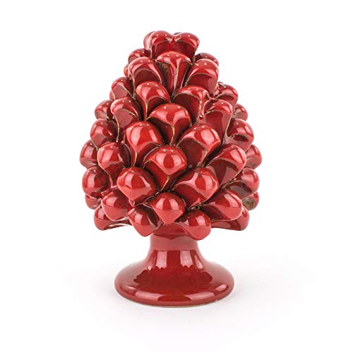 Piñas sicilianas ornamentales rojas, altura 20 cm + altura 25 cm, par de piñas de cerámica de Caltagirone hechas a mano