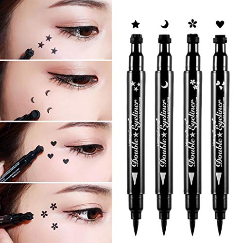 Pinkiou Eyeliner con sello de maquillaje 2 cabezas herramienta de maquillaje a prueba de agua (4 en 1)