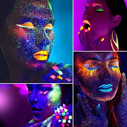 Pintura Que Brilla en la Oscuridad de 24 Colores, Paleta de Brillo de Sombra de Ojos de neón, Brillo UV, luz Negra Mate y Brillo, Kit de Maquillaje Altamente pigmentado, Fiesta de Halloween