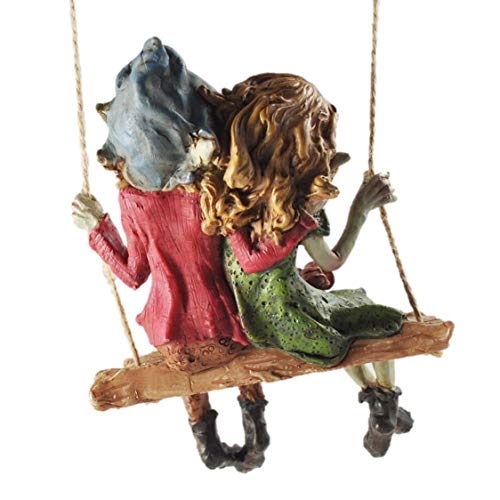 Pixie pareja colgante columpio, escultura misterio mágico alta calidad jardín decoración estatuillas elfo y hada niños, altura 12 cm