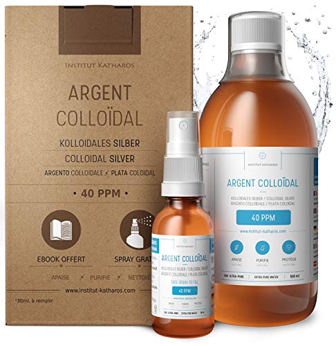 Plata Coloidal 40 PPM 500mL ● 100% natural ● Tapón dosificador Rociar para llenar ● Mayor Concentración partículas pequeñas mejores resultados ●  Solución certificada por 3 laboratorios