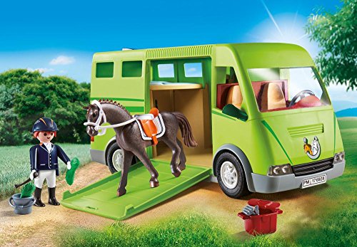 PLAYMOBIL Country Transporte de Caballo con Holstein y Jinete en traje de Adiestramiento, A partir de 5 años (6928)