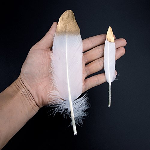 Plumas de Ganso, 40 pcs Oro Sumergido Blanco Natural Plumas de Gallo Manualidades Decoración para Disfraces Hats, Hogar Bricolaje, Ropa Casa Fiesta (accesorio de disfraz)