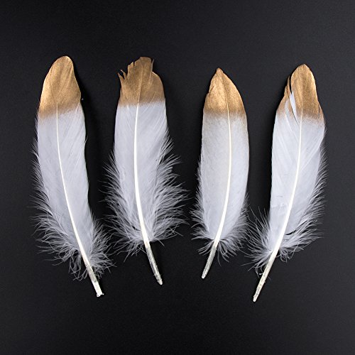 Plumas de Ganso, 40 pcs Oro Sumergido Blanco Natural Plumas de Gallo Manualidades Decoración para Disfraces Hats, Hogar Bricolaje, Ropa Casa Fiesta (accesorio de disfraz)