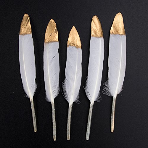 Plumas de Ganso, 40 pcs Oro Sumergido Blanco Natural Plumas de Gallo Manualidades Decoración para Disfraces Hats, Hogar Bricolaje, Ropa Casa Fiesta (accesorio de disfraz)