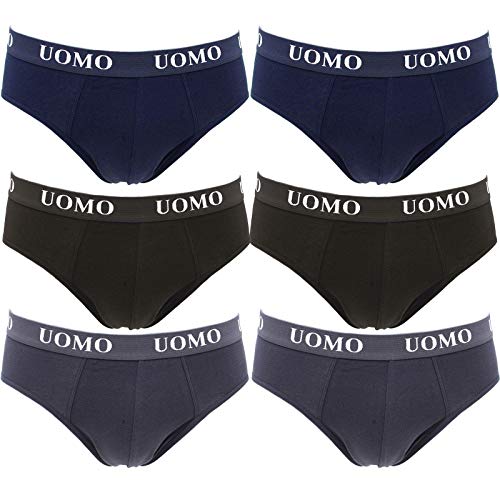 Poligono Calzoncillos Slips Hombre, Ropa Interior Masculina de Algodón Transpirable, Slips de Buena Elasticidad, Paquete de 6, Multicolor, 2 Negros, 2 Azules, 2 Grises, XXXXX-Large