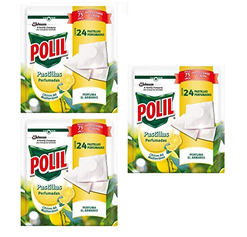 Polil Raid - Pastillas Perfumadas Antipolillas con Aroma Cítricos Del Mediterraneo, (Pack de 3 x 24 pastillas, total 72)