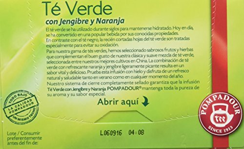 Pompadour Té Verde Jengibre y Naranja - 20 Bolsitas