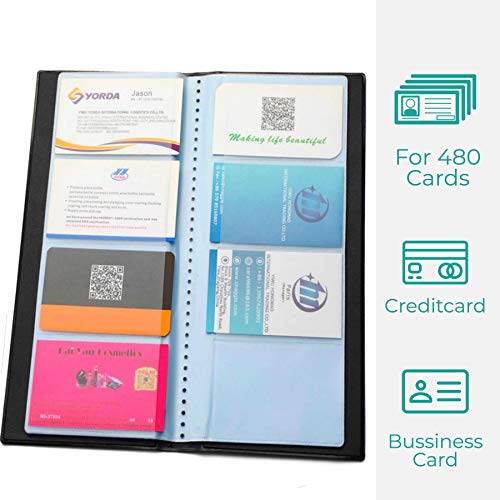 Porte Cartes de Visite pour 480 Cartes avec Intérieur Transparent | Protection des Cartes de Commercial | Idéal comme classeur pour cartes de visite