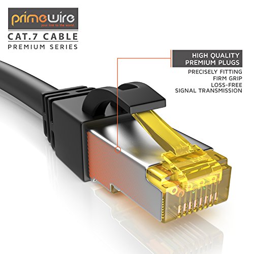 Primewire 30m Cable de Red Gigabit Ethernet Cat 7-10000 Mbit s - Cable de Conexión - Cable Cat.7 en Bruto con apantallamiento S FTP PIMF y Conector RJ45 - Punto de Acceso Switch Router Modem - Negro