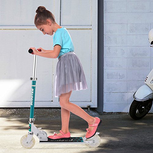 Profun Patinete 2 Ruedas Patinete Plegable para Niños Patinete Infantil con Freno Altura del Manillar Ajustable Patinete Niño Scooter Patinete con Luces LED para Niñas de 3 - 12 Años