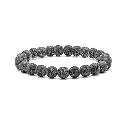 Pulsera Mujer,Pulsera Con Cuentas Para Las Mujeres Ágata Piedra Volcánica Con Cuentas Gris Textura Elastic Line Stretch Hecho A Mano Brazalete Trenzado Para Señoras Hombres Pareja Encanto Joyería