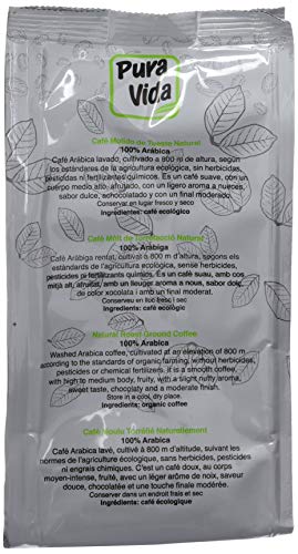 Pura Vida Café Ecológico Natural Molido - 4 Paquetes de 250 gr - Total: 1000 gr