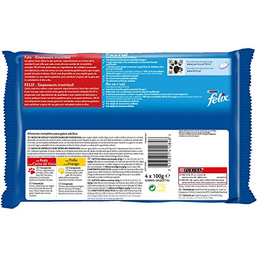 Purina Felix Gelatina comida para gatos con surtido de carnes 10 x [4 x 100 g]