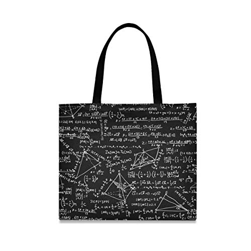 QMIN Bolsa de lona con patrón de educación matemática, reutilizable, lavable, bolsa de compras duradera, bolsa de hombro de gran capacidad para mujeres y hombres