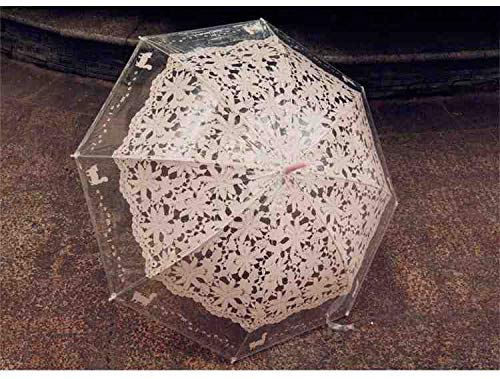 QNBD Non-Automatic Long Handle Umbrellas Romantic Lace Transparent Imitation Lace Umbrella For Lolita Fashion Women  A