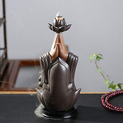 Quemador de incienso Buda de reflujo con 10 piezas de cono de incienso de reflujo, de cerámica para el hogar, quemador de incienso (estilo 1)