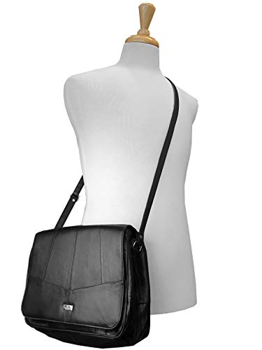 Quenchy London Bolso Bandolera de Mujer de Tres Secciones de Cuero Suave con Cremallera de Diseño - Bolso de Hombro Cruzado por el Cuerpo con Correa Ajustable 6 Bolsillos y Solapa Frontal QL975