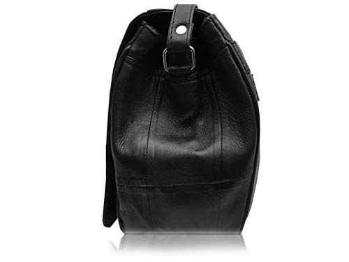 Quenchy London Bolso Bandolera de Mujer de Tres Secciones de Cuero Suave con Cremallera de Diseño - Bolso de Hombro Cruzado por el Cuerpo con Correa Ajustable 6 Bolsillos y Solapa Frontal QL975