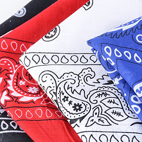 QUMAO Pañuelos Bandanas de Modelo de Paisley para Cuello/Cabeza Multicolor Múltiple para Mujer y Hombre (Pack de 4; Negro&blanco&rojo&azul)