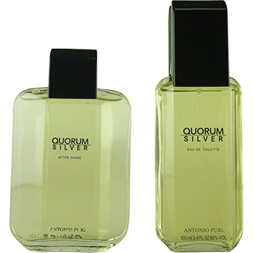 Quorum Silver De Antonio Puig Para Hombres 2 Pza. Set De Regalo (Eau De Toilette Vaporizador 3.4 Oz + Loción Después Del Afeitado 3.4 Oz)